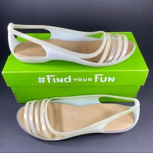 CROCS Isabella Huarache Flat Slip On Sandal Oyster